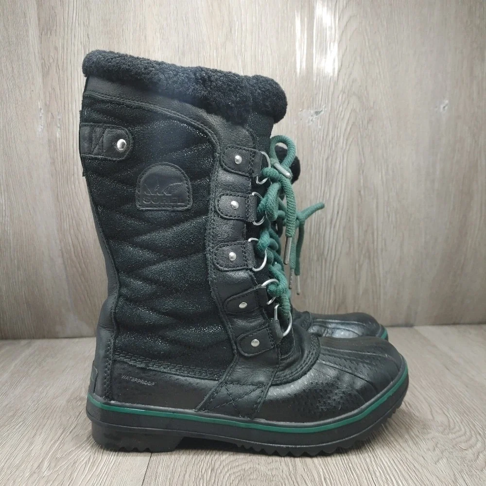 Sorel Tofino Snow Boot Black Leather Waterproof Fleece lined NL 3029-010 Size‎ 6